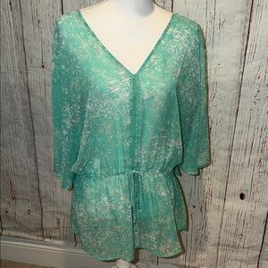 a.n.a Teal Floral Women's Top